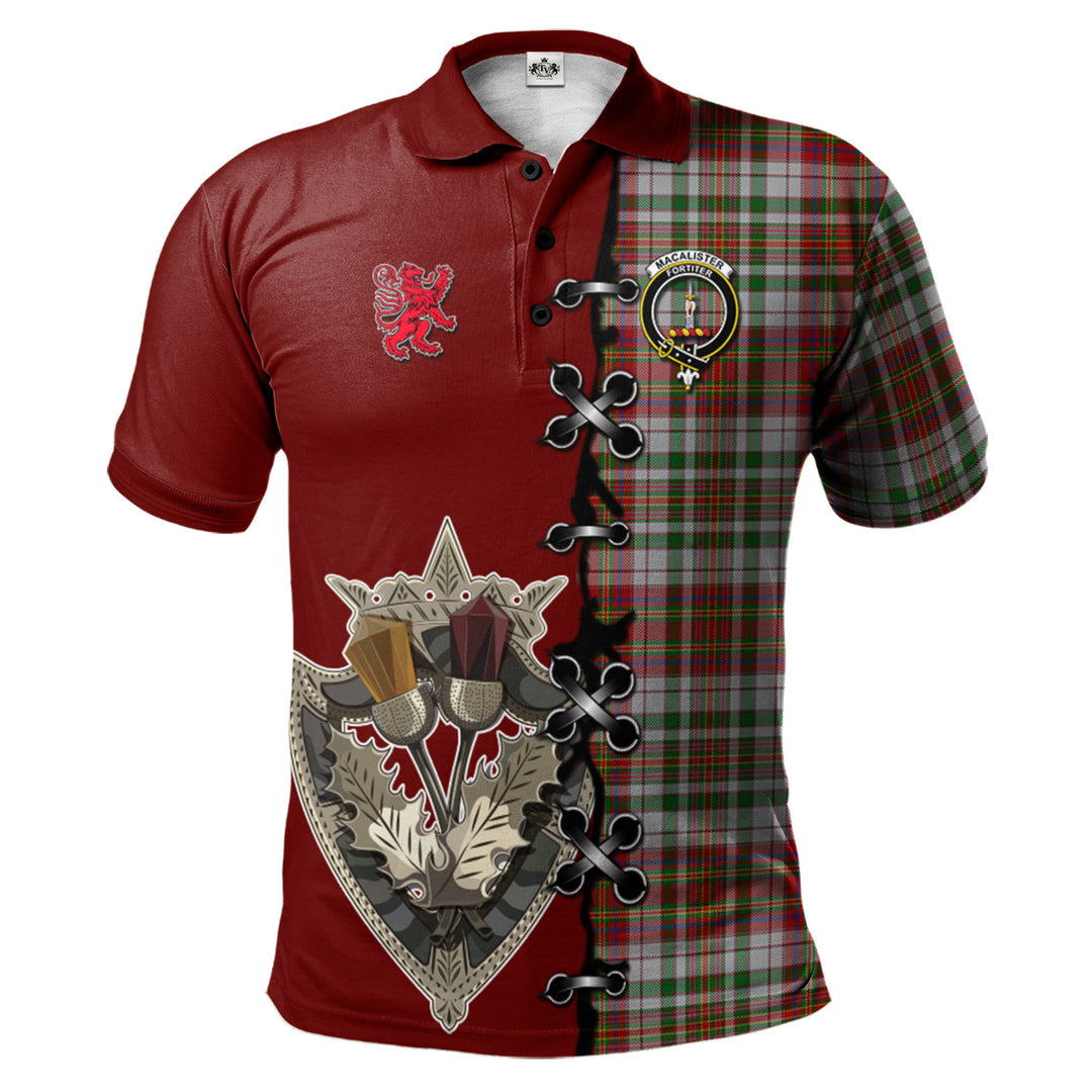 Clan MacAlister Dress Tartan Polo Shirt - Lion Rampant And Celtic Thistle Style WT93 MacAlister Dress Tartan Tartan Polo   