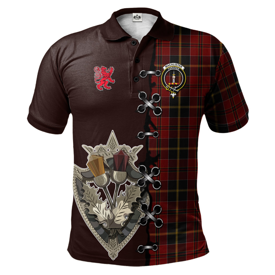 Clan MacAlister of Skye Tartan Polo Shirt - Lion Rampant And Celtic Thistle Style MS39 MacAlister of Skye Tartan Tartan Polo   