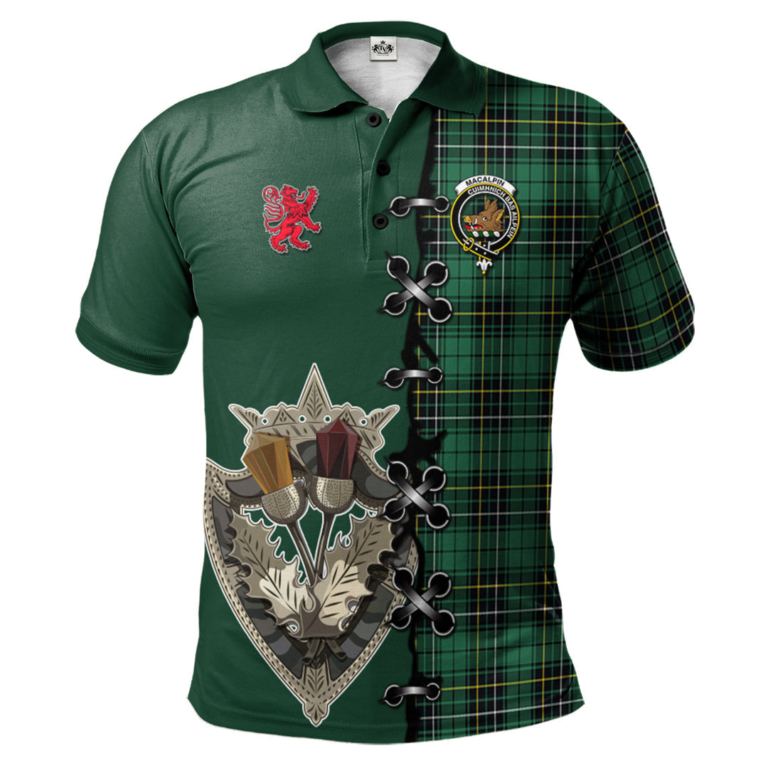 Clan MacAlpin (MacAlpine) Ancient Tartan Polo Shirt - Lion Rampant And Celtic Thistle Style SV38 MacAlpin (MacAlpine) Ancient Tartan Tartan Polo   