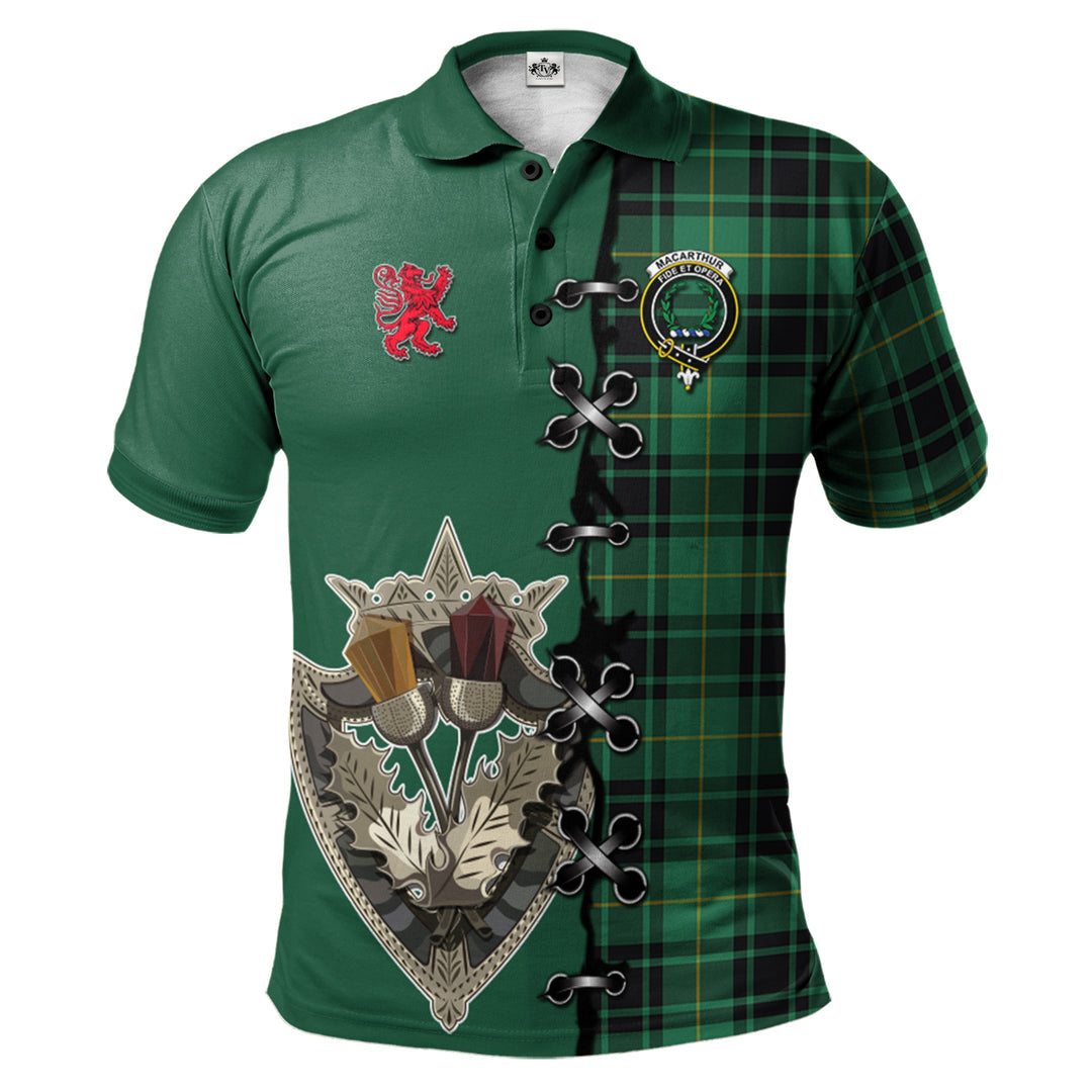 Clan MacArthur Ancient Tartan Polo Shirt - Lion Rampant And Celtic Thistle Style ZP51 MacArthur Ancient Tartan Tartan Polo   