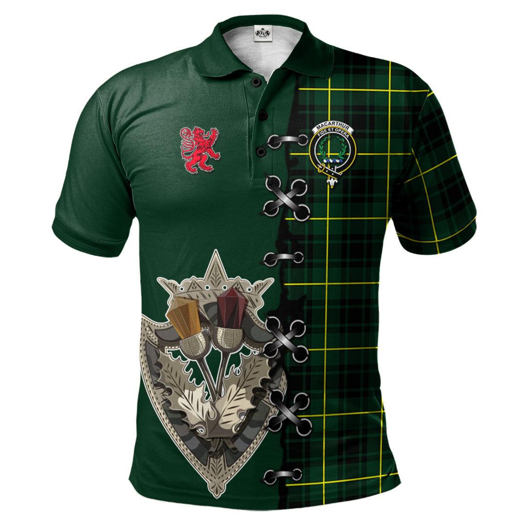 Clan MacArthur Modern Tartan Polo Shirt - Lion Rampant And Celtic Thistle Style SJ75 MacArthur Modern Tartan Tartan Polo   