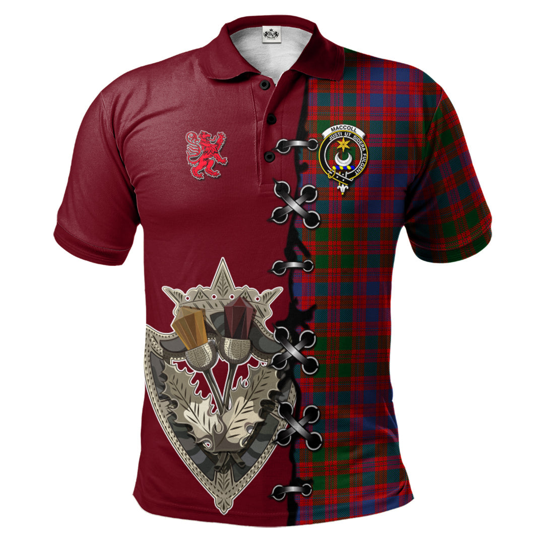 Clan MacColl Ancient Tartan Polo Shirt - Lion Rampant And Celtic Thistle Style TT39 MacColl Ancient Tartan Tartan Polo   