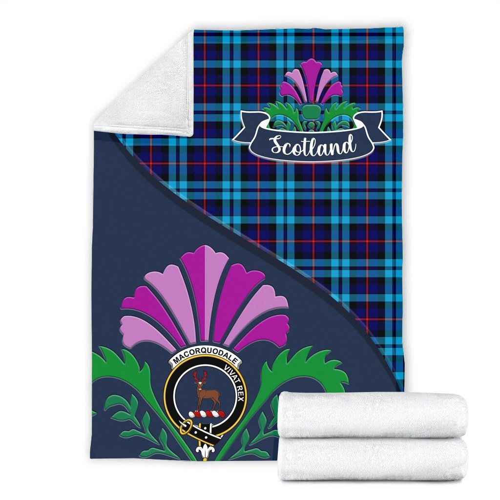 Clan MacCorquodale Tartan Crest Premium Blanket Thistle Style WX35 Clan MacCorquodale Tartan Today   