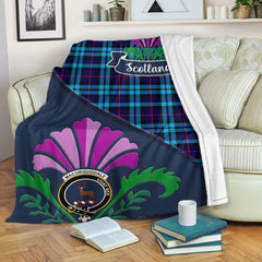 Clan MacCorquodale Tartan Crest Premium Blanket Thistle Style WX35 Clan MacCorquodale Tartan Today   