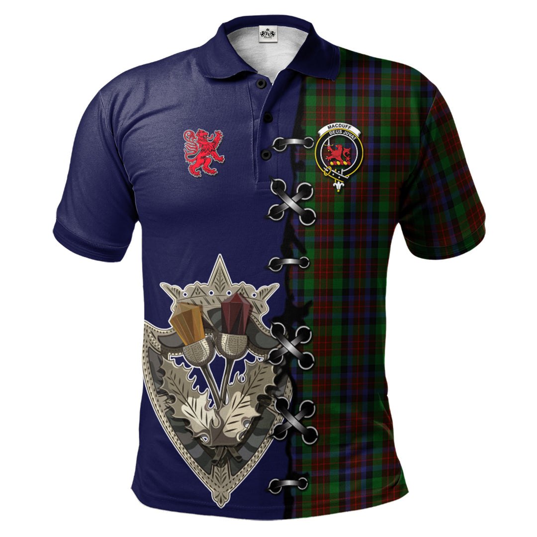 Clan MacDuff Hunting Tartan Polo Shirt - Lion Rampant And Celtic Thistle Style UX45 MacDuff Hunting Tartan Tartan Polo   