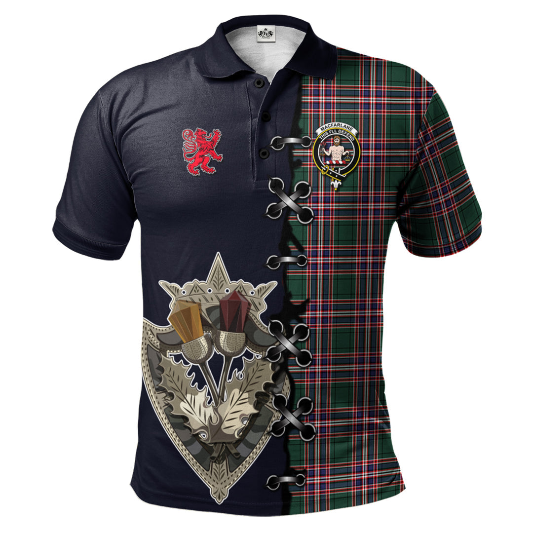 Clan MacFarlane Hunting Modern Tartan Polo Shirt - Lion Rampant And Celtic Thistle Style NZ28 MacFarlane Hunting Modern Tartan Tartan Polo   