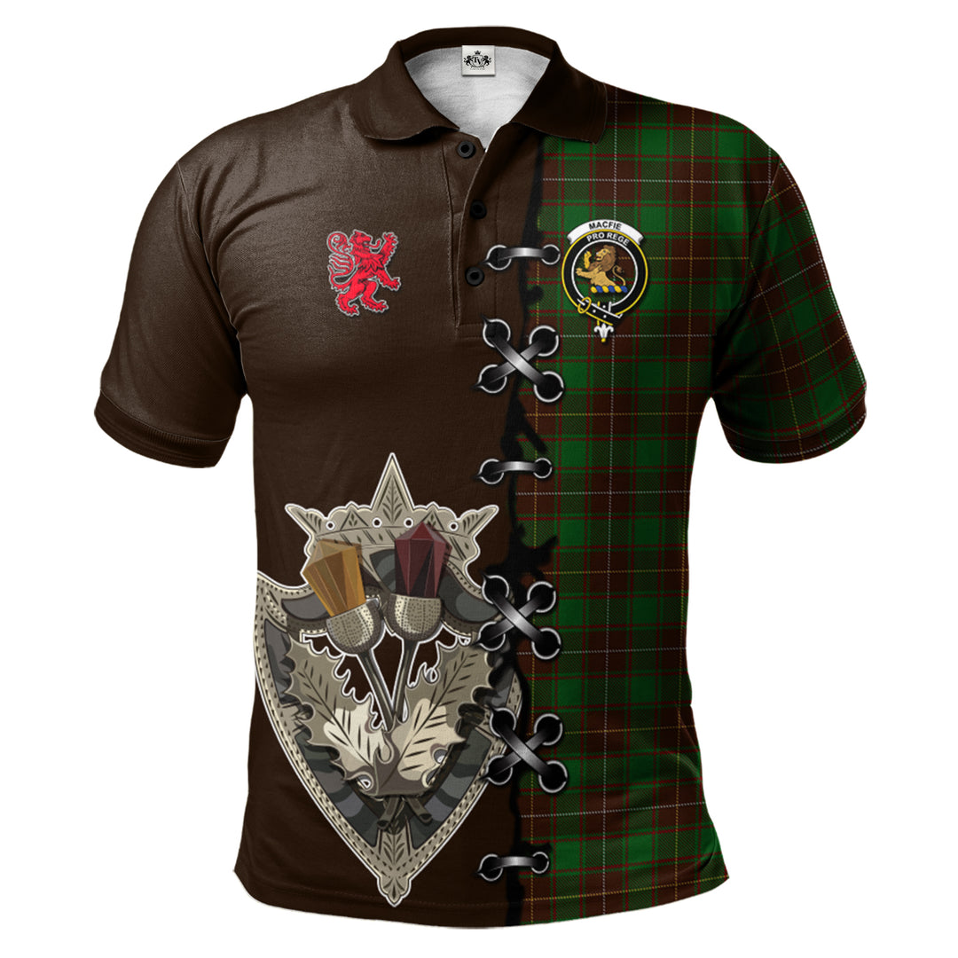 Clan MacFie Hunting Tartan Polo Shirt - Lion Rampant And Celtic Thistle Style EQ92 MacFie Hunting Tartan Tartan Polo   