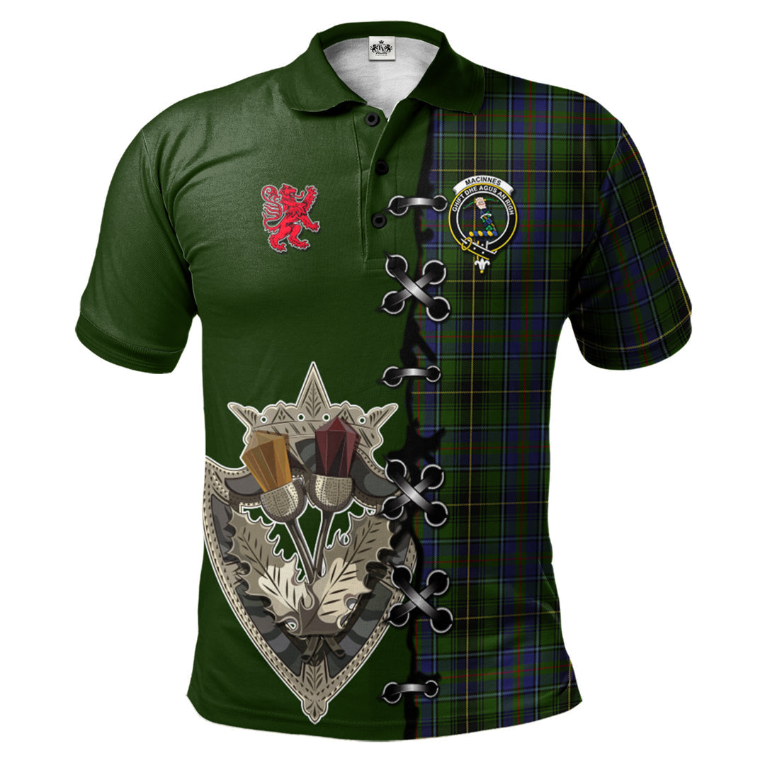 Clan MacInnes Tartan Polo Shirt - Lion Rampant And Celtic Thistle Style NK16 MacInnes Tartan Tartan Polo   