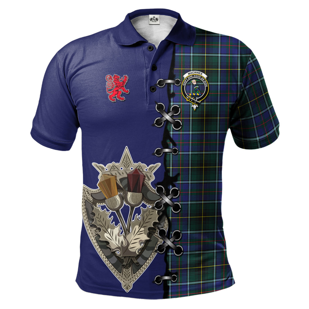 Clan MacInnes Modern Tartan Polo Shirt - Lion Rampant And Celtic Thistle Style LC96 MacInnes Modern Tartan Tartan Polo   