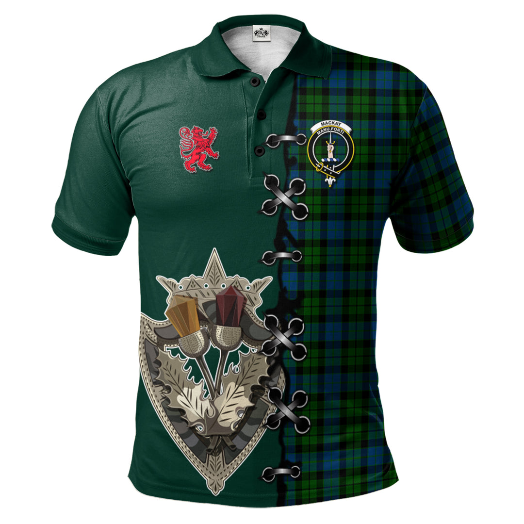 Clan MacKay Modern Tartan Polo Shirt - Lion Rampant And Celtic Thistle Style OP70 MacKay Modern Tartan Tartan Polo   