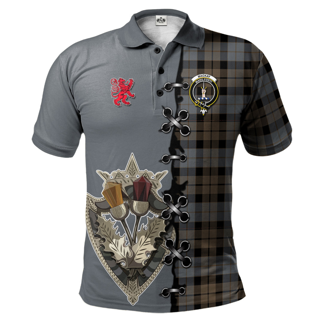 Clan MacKay Weathered Tartan Polo Shirt - Lion Rampant And Celtic Thistle Style CC44 MacKay Weathered Tartan Tartan Polo   