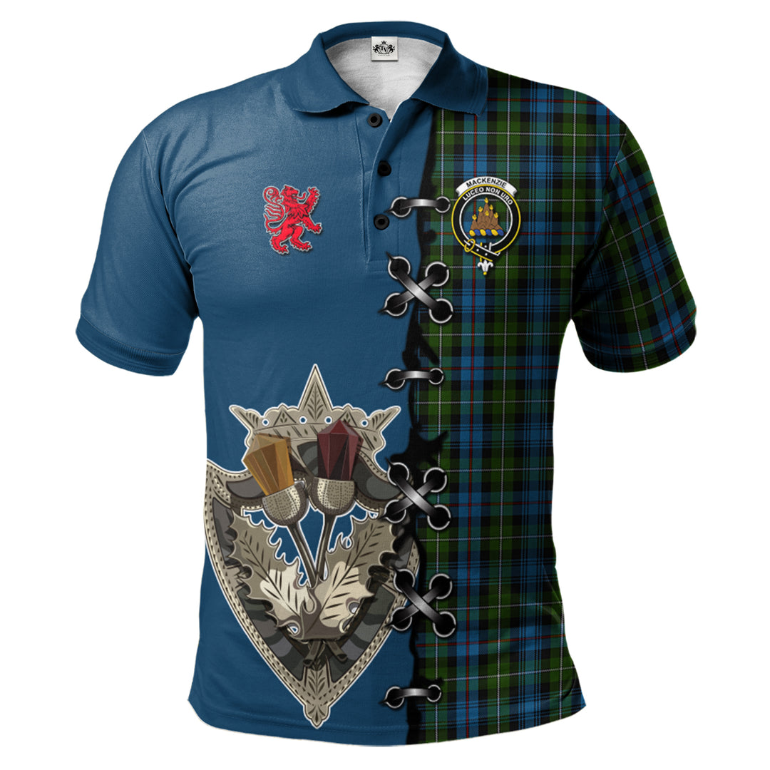 Clan MacKenzie Tartan Polo Shirt - Lion Rampant And Celtic Thistle Style DW43 MacKenzie Tartan Tartan Polo   