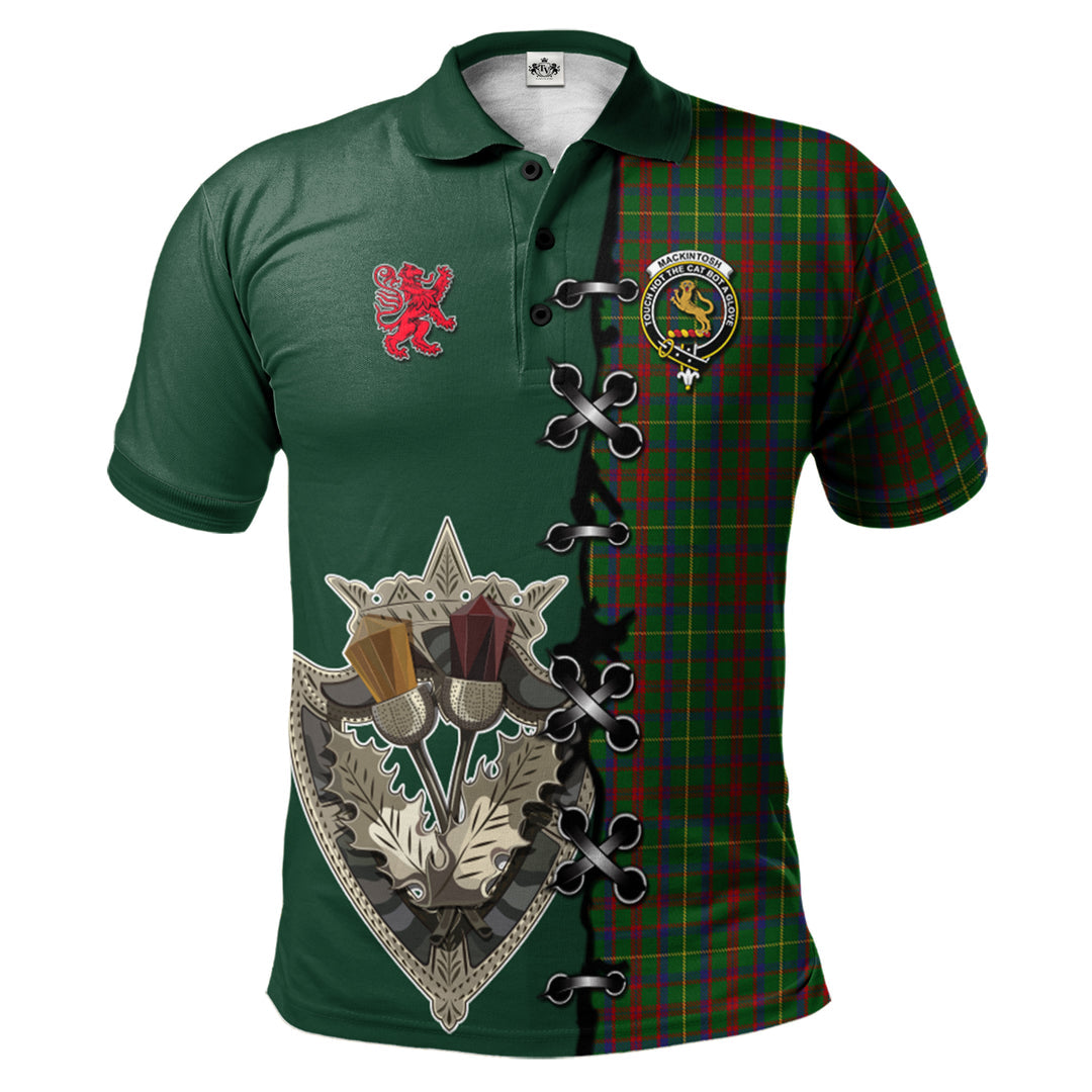 Clan MacKintosh Hunting Tartan Polo Shirt - Lion Rampant And Celtic Thistle Style RB42 MacKintosh Hunting Tartan Tartan Polo   