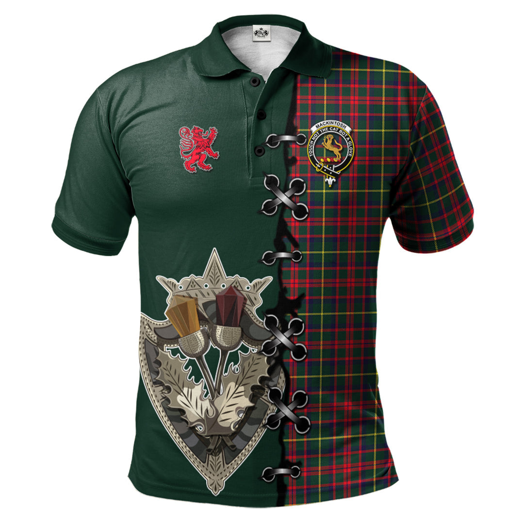 Clan MacKintosh Hunting Modern Tartan Polo Shirt - Lion Rampant And Celtic Thistle Style MS32 MacKintosh Hunting Modern Tartan Tartan Polo   