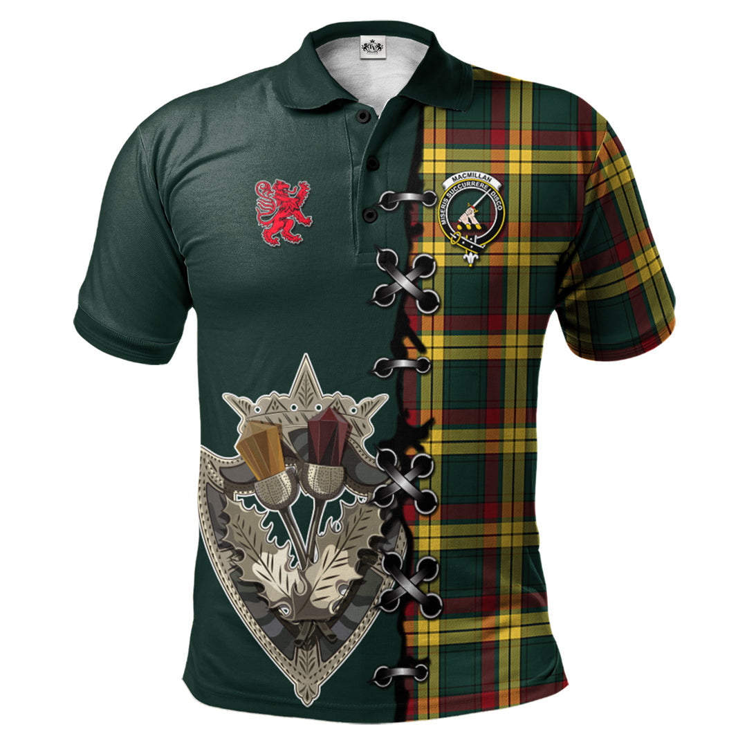 Clan MacMillan Old Modern Tartan Polo Shirt - Lion Rampant And Celtic Thistle Style UA98 MacMillan Old Modern Tartan Tartan Polo   