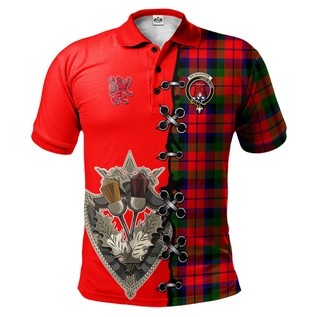 Clan MacNaughton Modern Tartan Polo Shirt - Lion Rampant And Celtic Thistle Style HK92 MacNaughton Modern Tartan Tartan Polo   