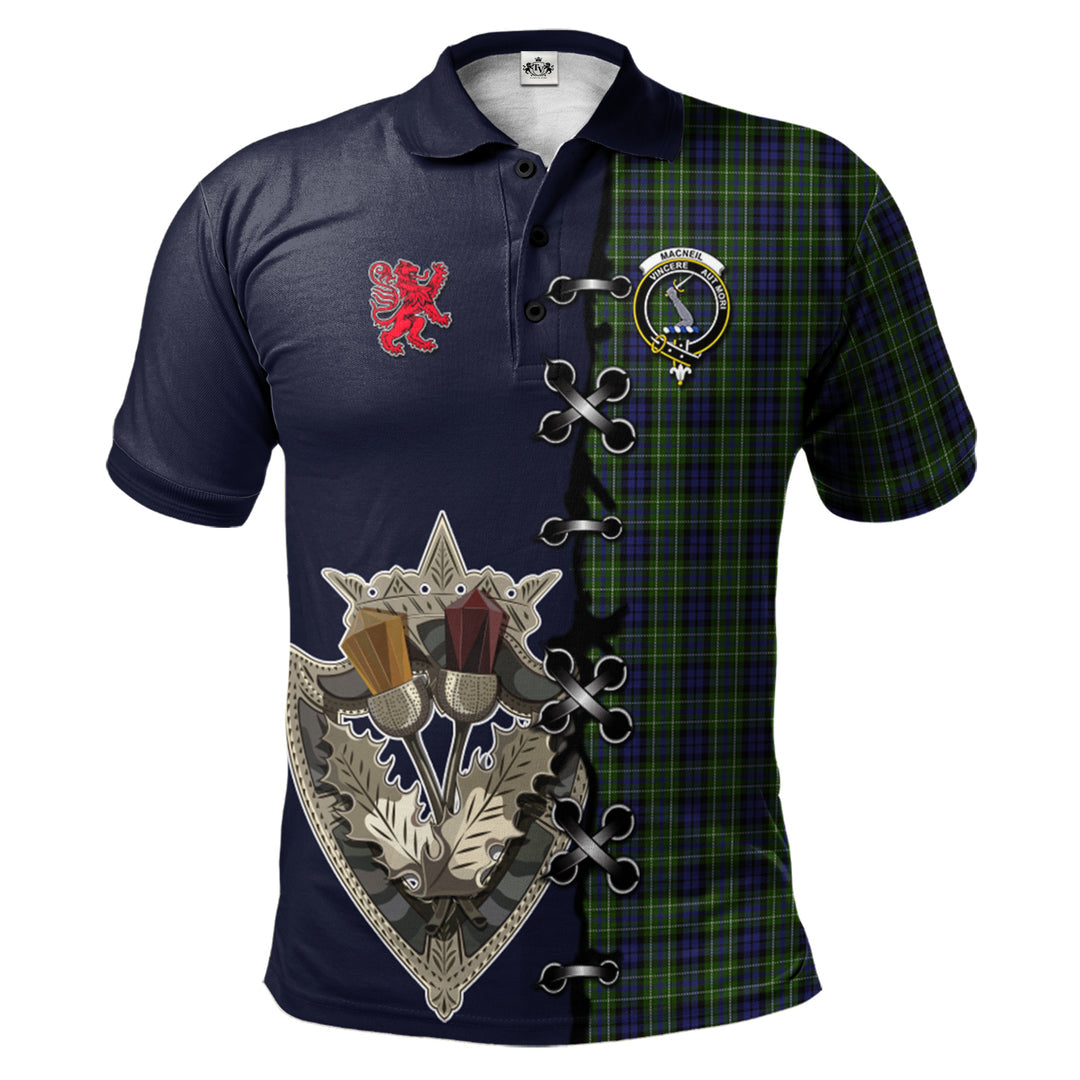 Clan MacNeil of Colonsay Tartan Polo Shirt - Lion Rampant And Celtic Thistle Style LU21 MacNeil of Colonsay Tartan Tartan Polo   