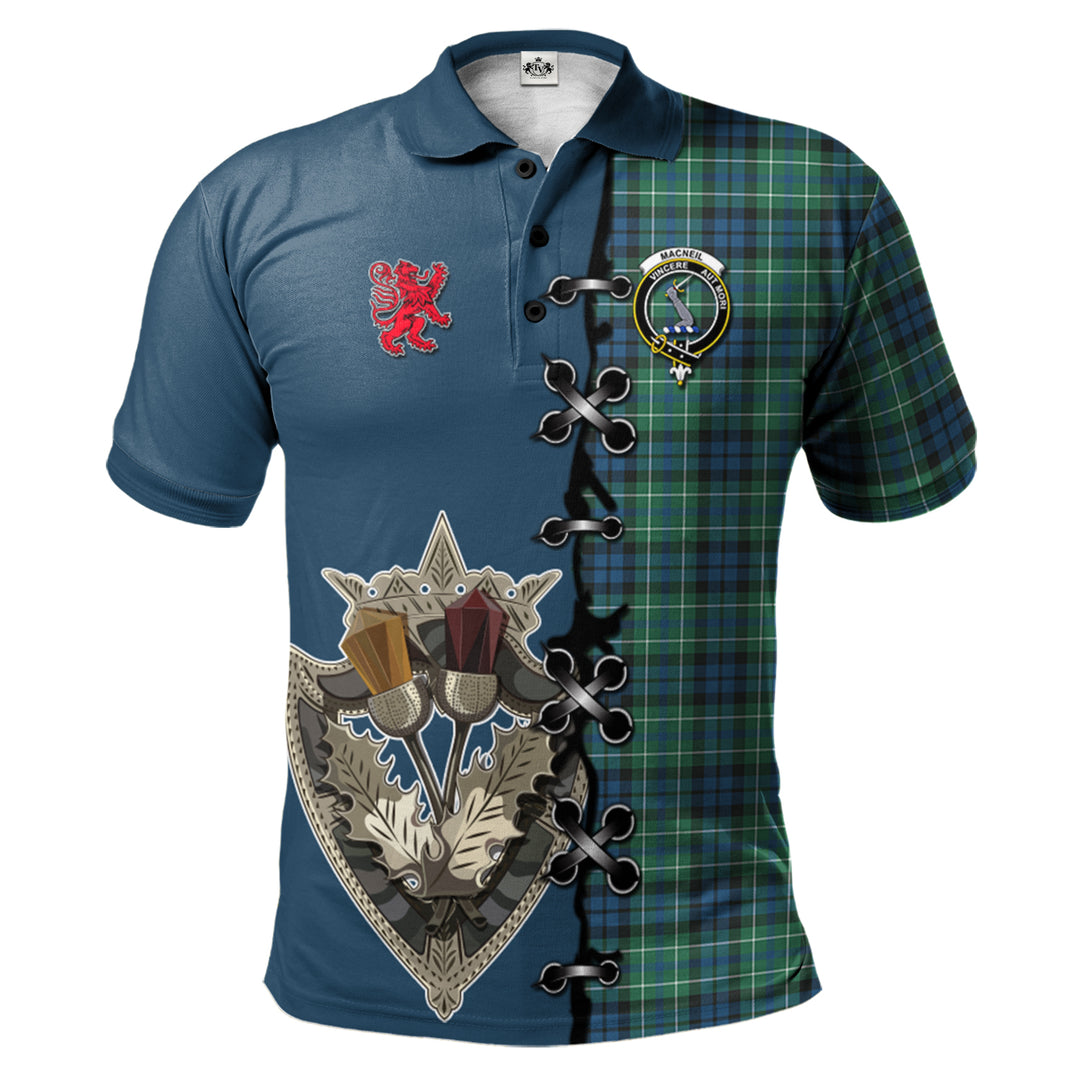 Clan MacNeil of Colonsay Ancient Tartan Polo Shirt - Lion Rampant And Celtic Thistle Style IT57 MacNeil of Colonsay Ancient Tartan Tartan Polo   