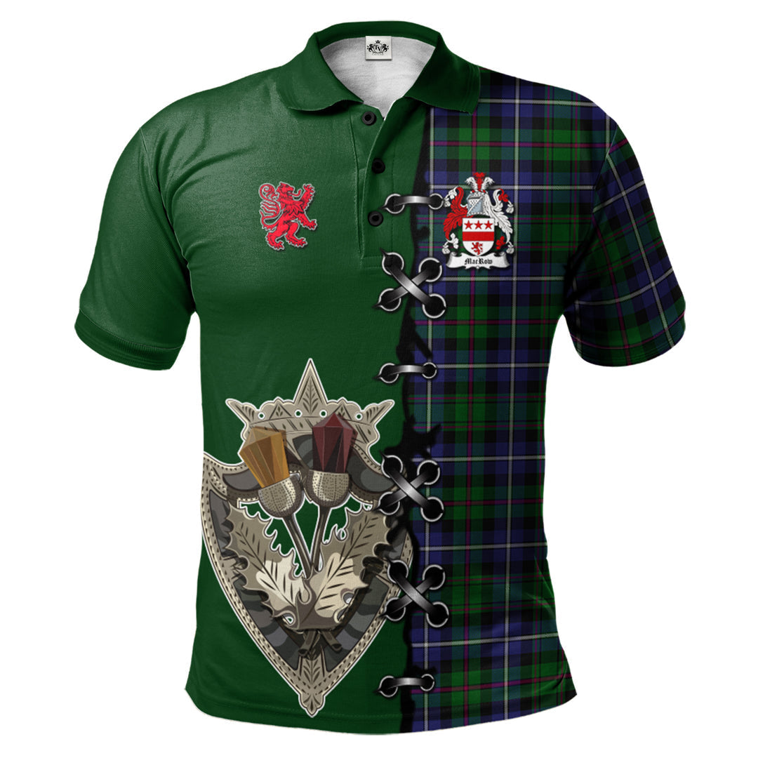 Clan MacRow Hunting Tartan Polo Shirt - Lion Rampant And Celtic Thistle Style WC60 MacRow Hunting Tartan Tartan Polo   