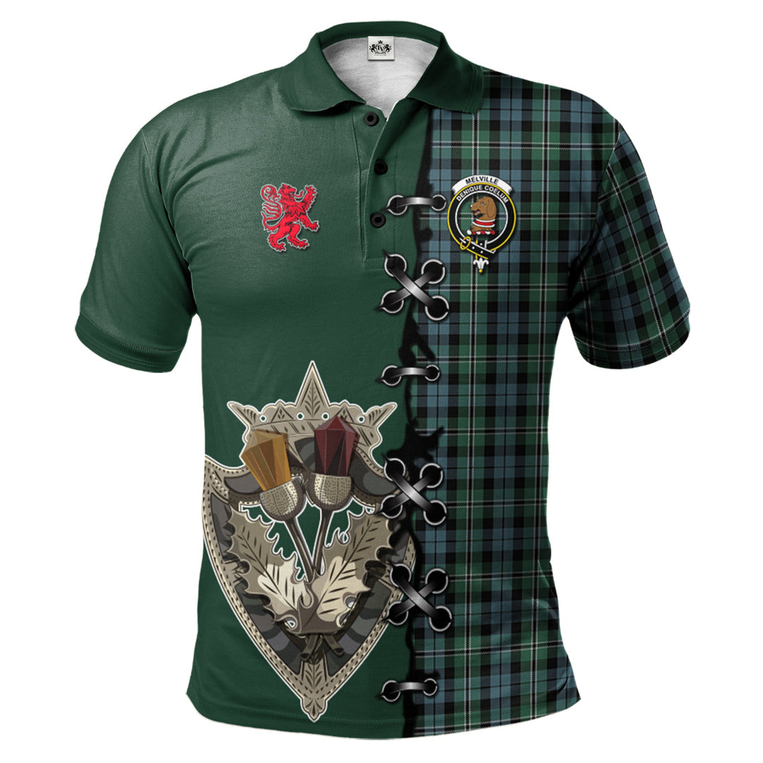 Clan Melville Tartan Polo Shirt - Lion Rampant And Celtic Thistle Style BF66 Melville Tartan Tartan Polo   