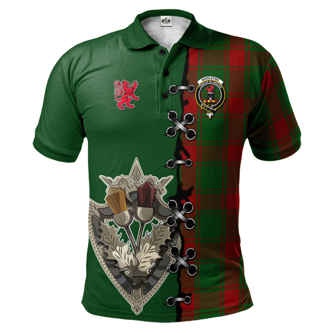 Clan Middleton Tartan Polo Shirt - Lion Rampant And Celtic Thistle Style OG95 Middleton Tartan Tartan Polo   