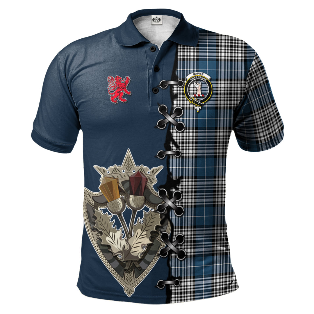 Clan Napier Modern Tartan Polo Shirt - Lion Rampant And Celtic Thistle Style UJ91 Napier Modern Tartan Tartan Polo   