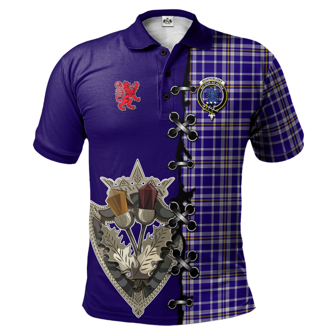 Clan Ochterlony Tartan Polo Shirt - Lion Rampant And Celtic Thistle Style ZI64 Ochterlony Tartan Tartan Polo   