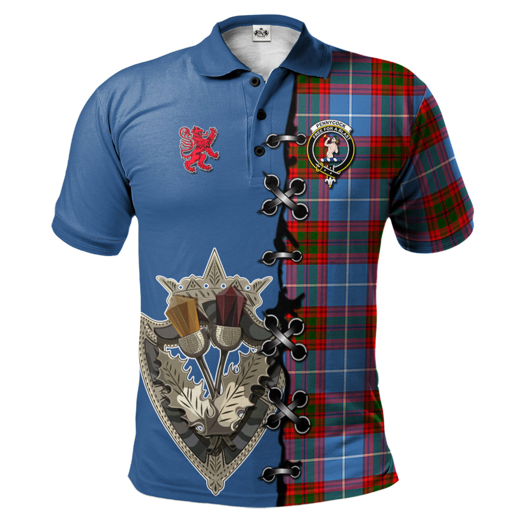 Clan Pennycook Tartan Polo Shirt - Lion Rampant And Celtic Thistle Style AC69 Pennycook Tartan Tartan Polo   