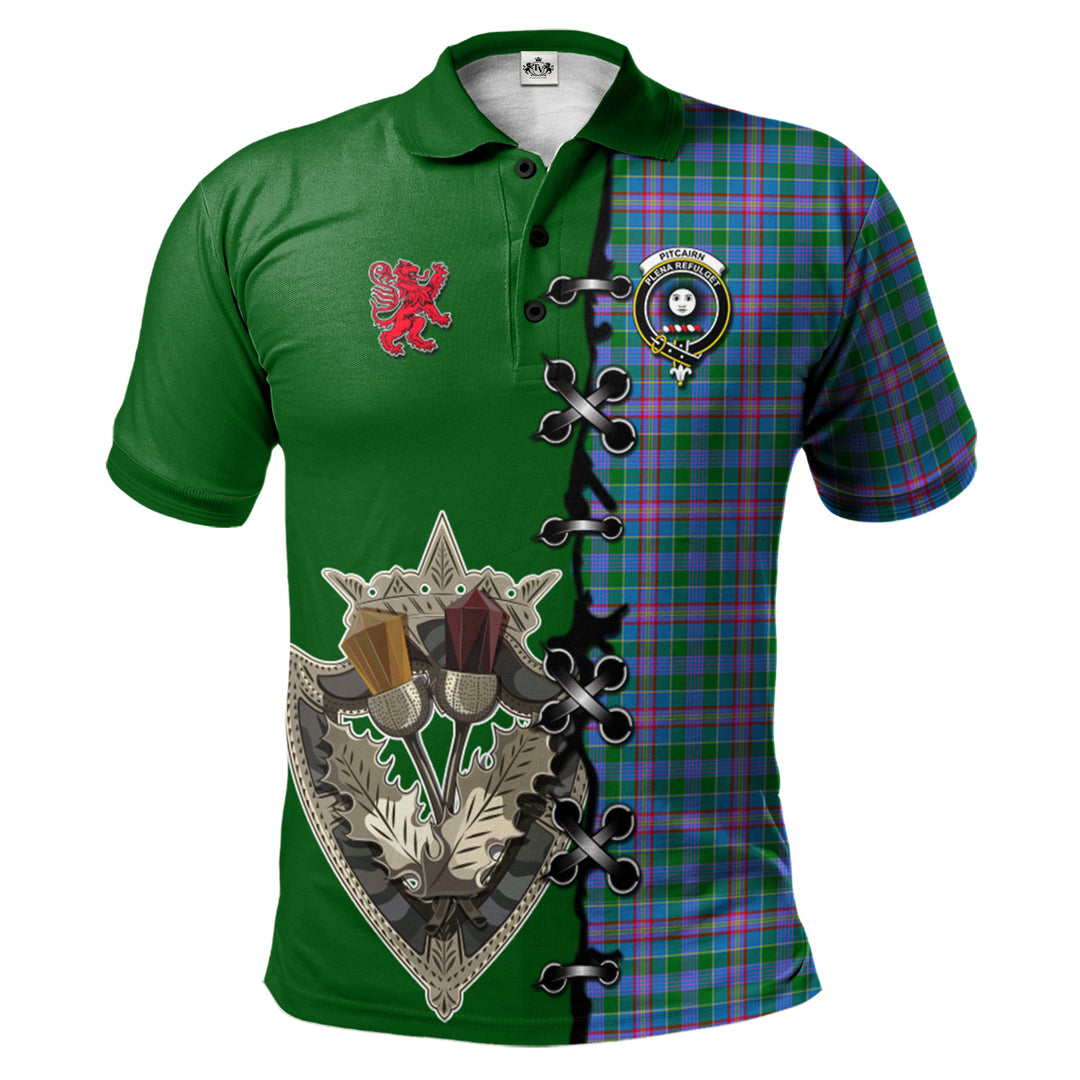 Clan Pitcairn Hunting Tartan Polo Shirt - Lion Rampant And Celtic Thistle Style SY37 Pitcairn Hunting Tartan Tartan Polo   