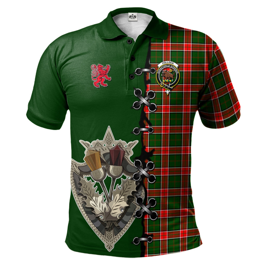 Clan Pollock Modern Tartan Polo Shirt - Lion Rampant And Celtic Thistle Style BL25 Pollock Modern Tartan Tartan Polo   