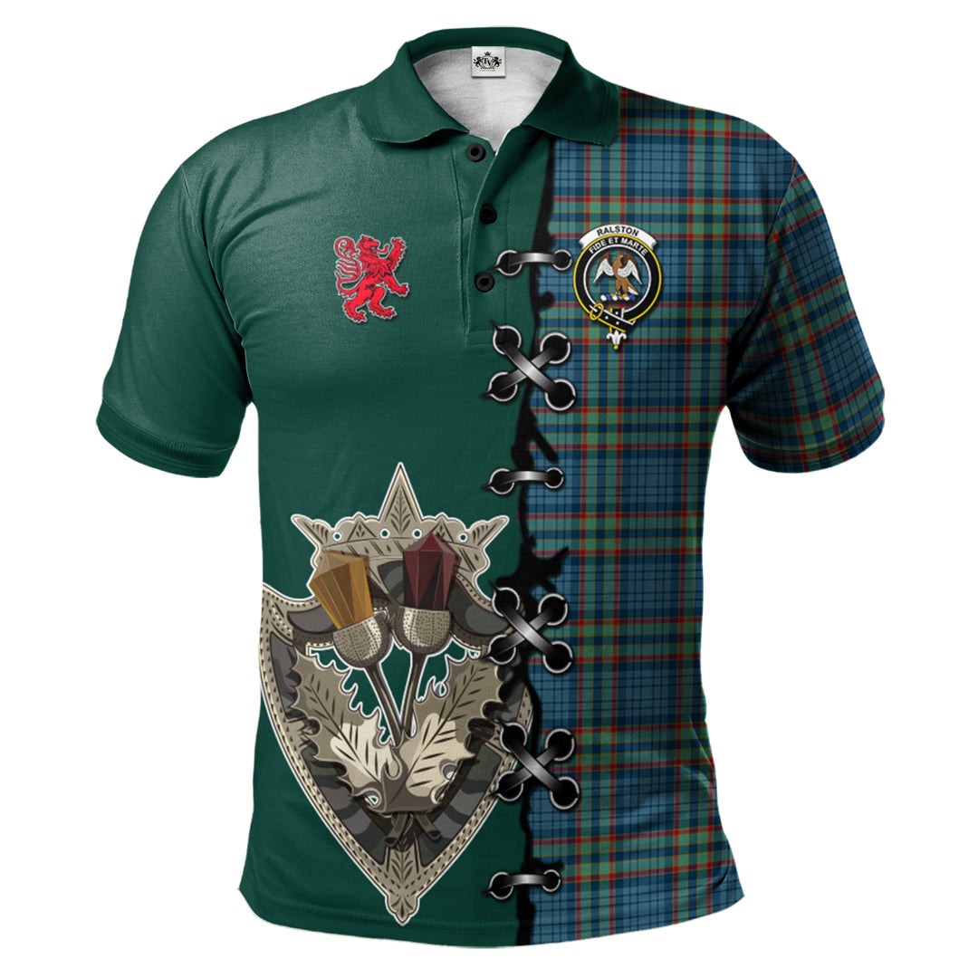 Clan Ralston UK Tartan Polo Shirt - Lion Rampant And Celtic Thistle Style BK92 Ralston UK Tartan Tartan Polo   