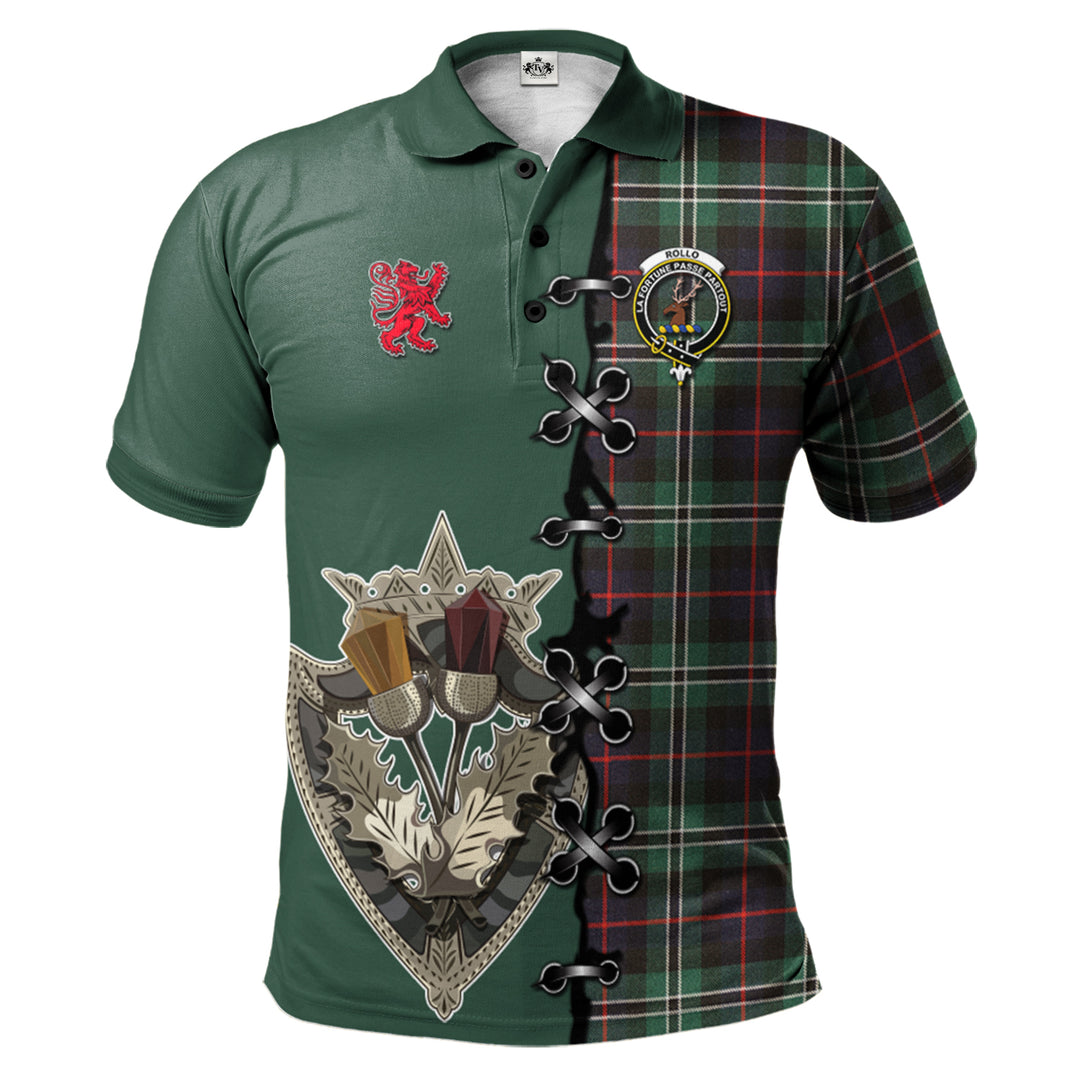 Clan Rollo Hunting Tartan Polo Shirt - Lion Rampant And Celtic Thistle Style WK19 Rollo Hunting Tartan Tartan Polo   