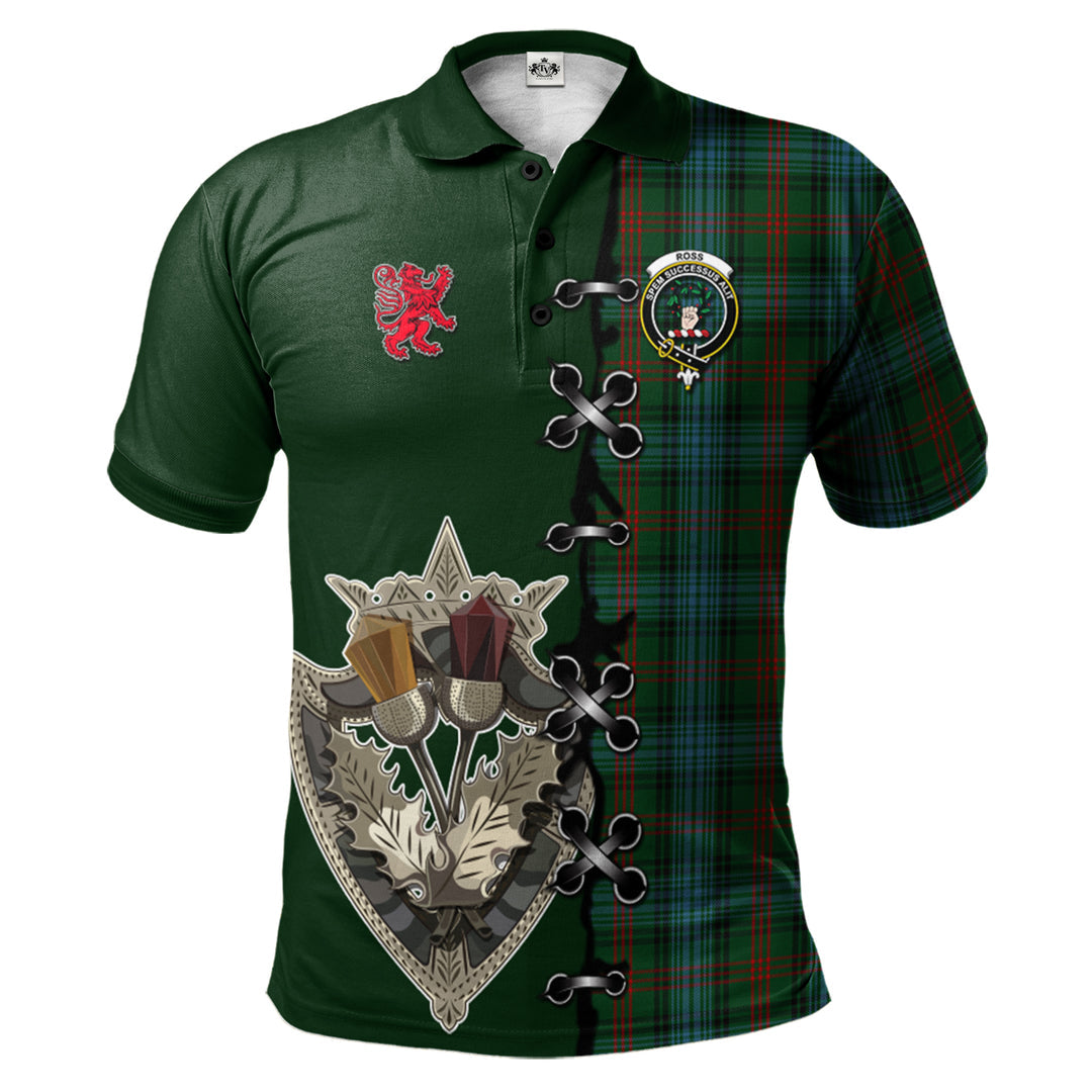 Clan Ross Hunting Tartan Polo Shirt - Lion Rampant And Celtic Thistle Style BL53 Ross Hunting Tartan Tartan Polo   