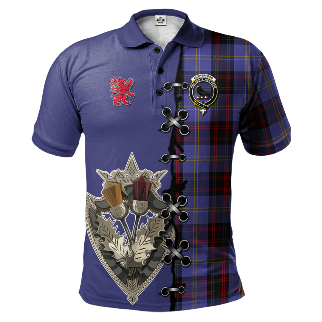 Clan Rutherford Tartan Polo Shirt - Lion Rampant And Celtic Thistle Style NA43 Rutherford Tartan Tartan Polo   