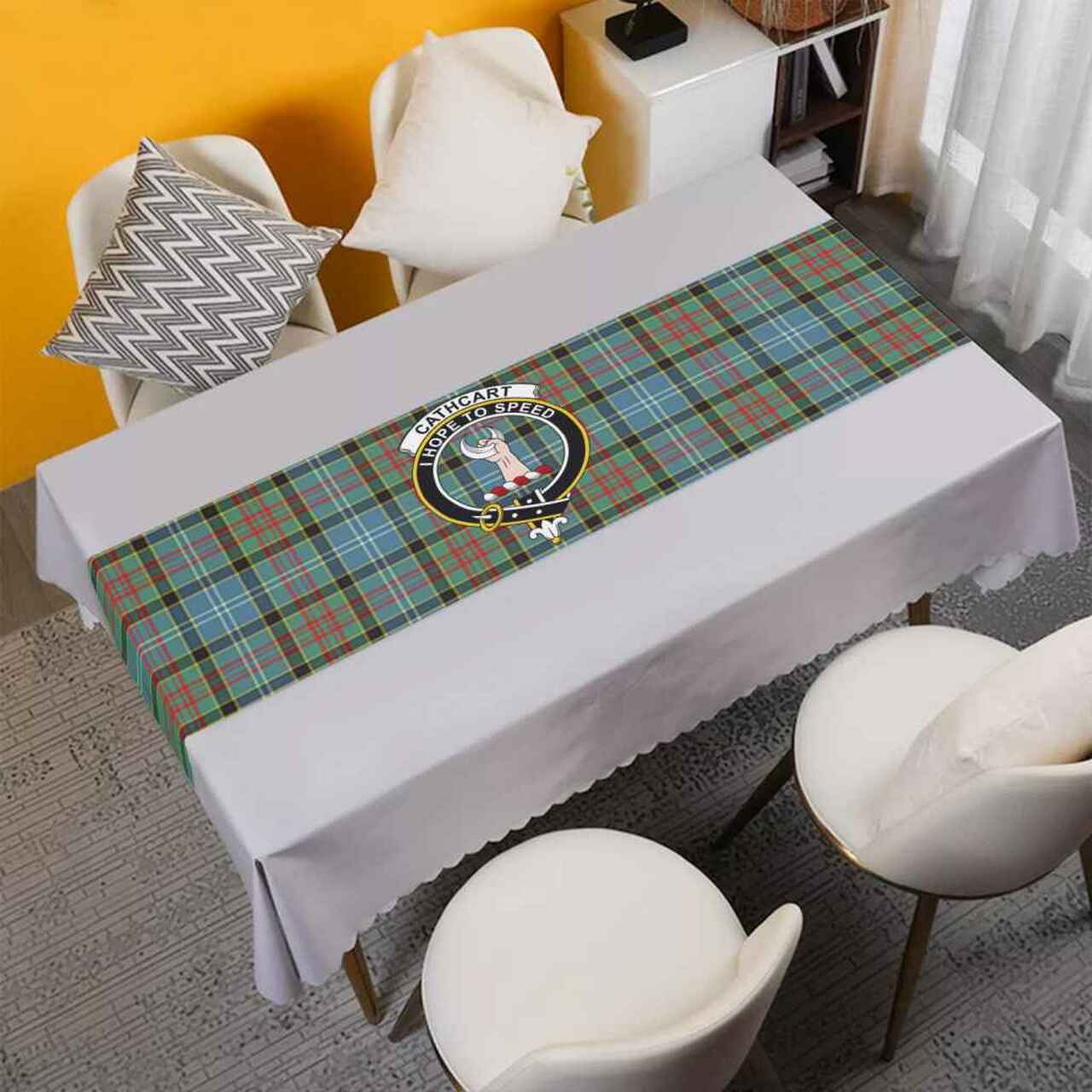 Clan Cathcart Tartan Crest Table Runner Cotton DG75 Cathcart Tartan Tartan Table Runner   