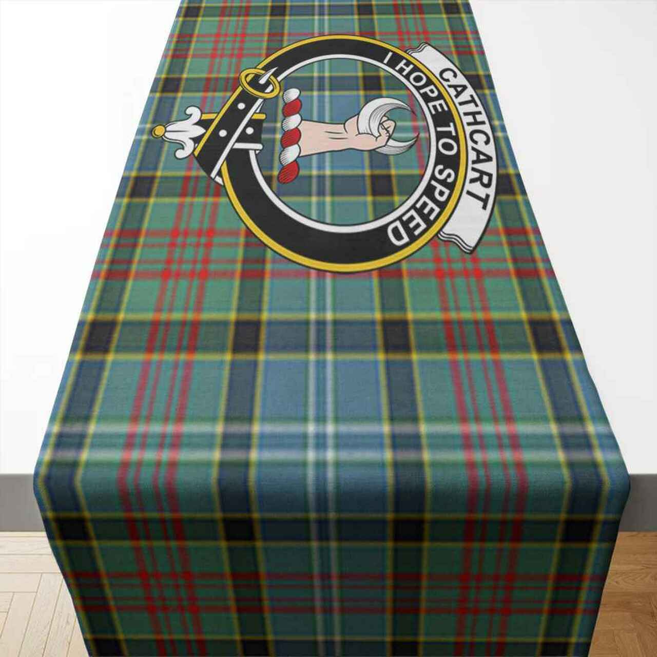 Clan Cathcart Tartan Crest Table Runner Cotton DG75 Cathcart Tartan Tartan Table Runner   