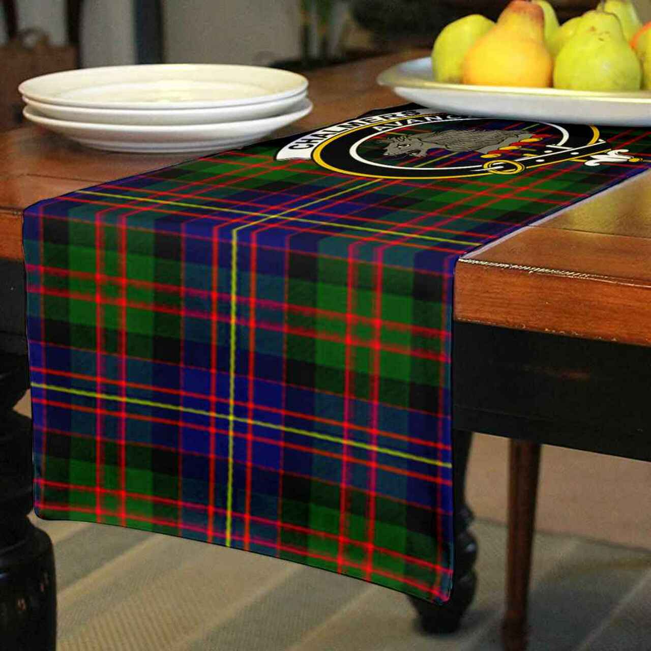 Clan Chalmers Tartan Crest Table Runner Cotton PA77 Chalmers Tartan Tartan Table Runner   