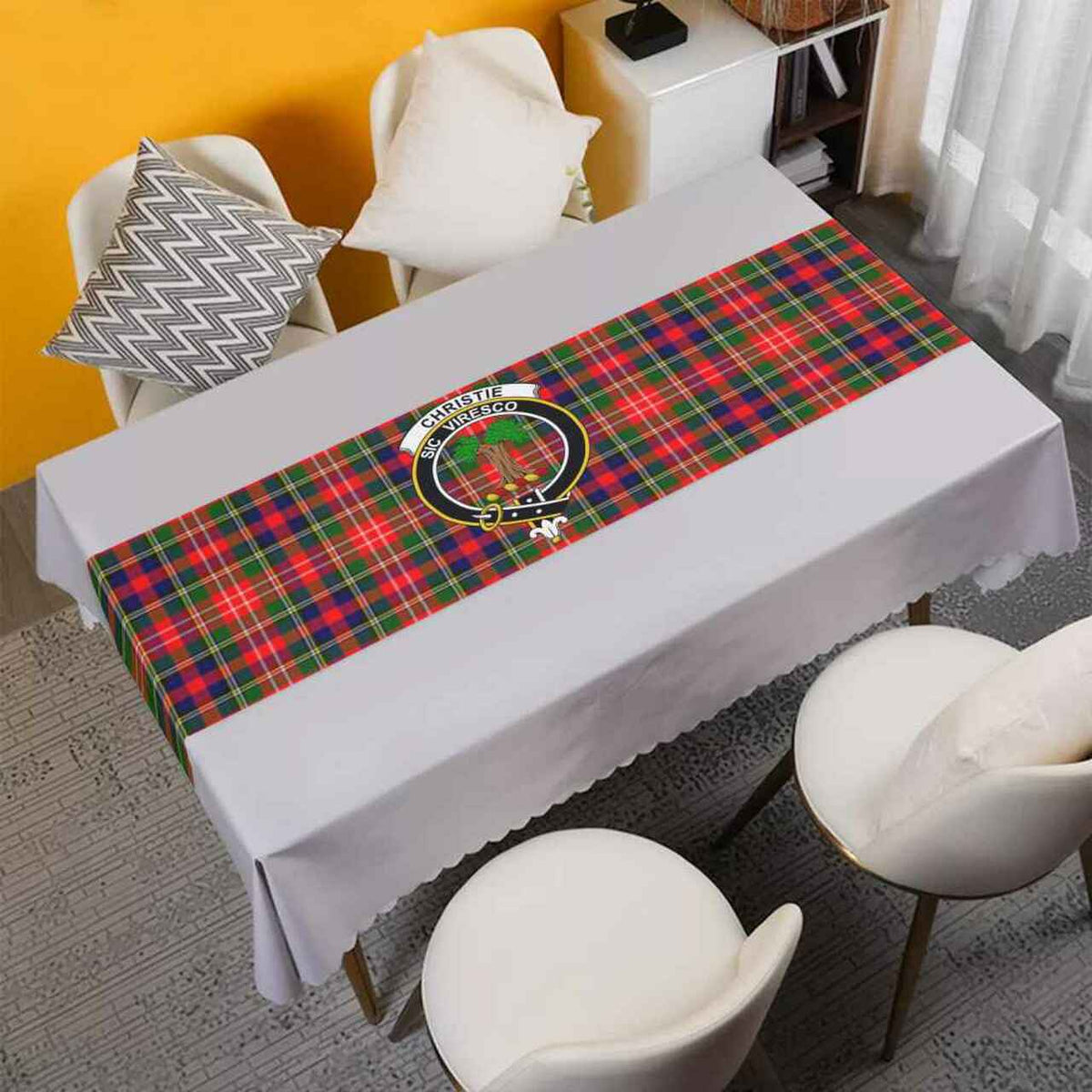 Clan Christie Tartan Crest Table Runner Cotton XM89 Christie Tartan Tartan Table Runner   