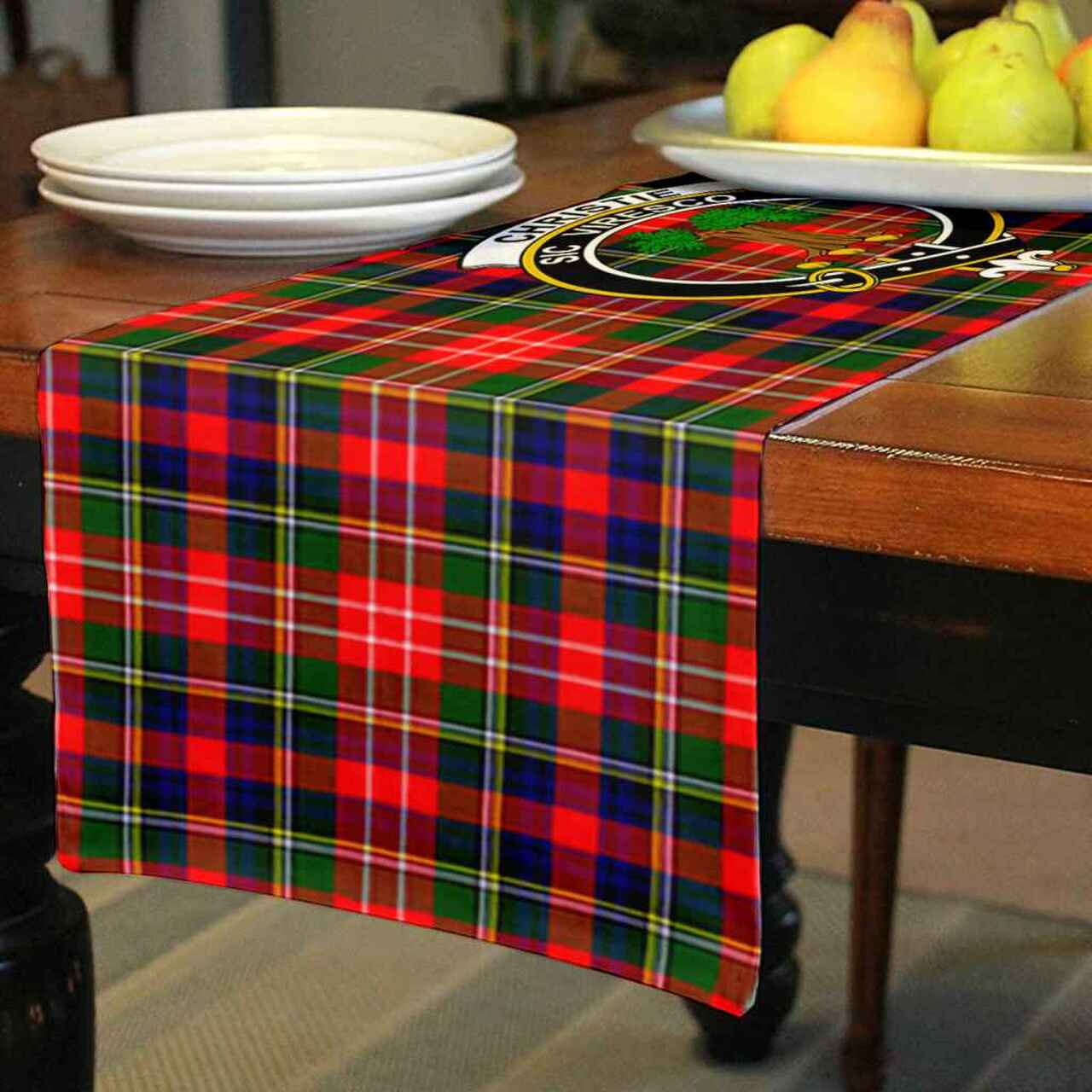 Clan Christie Tartan Crest Table Runner Cotton XM89 Christie Tartan Tartan Table Runner   