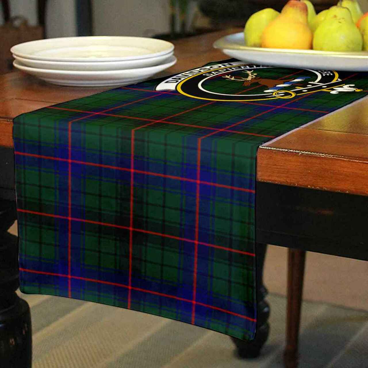 Clan Davidson Tartan Crest Table Runner Cotton AP54 Davidson Tartan Tartan Table Runner   