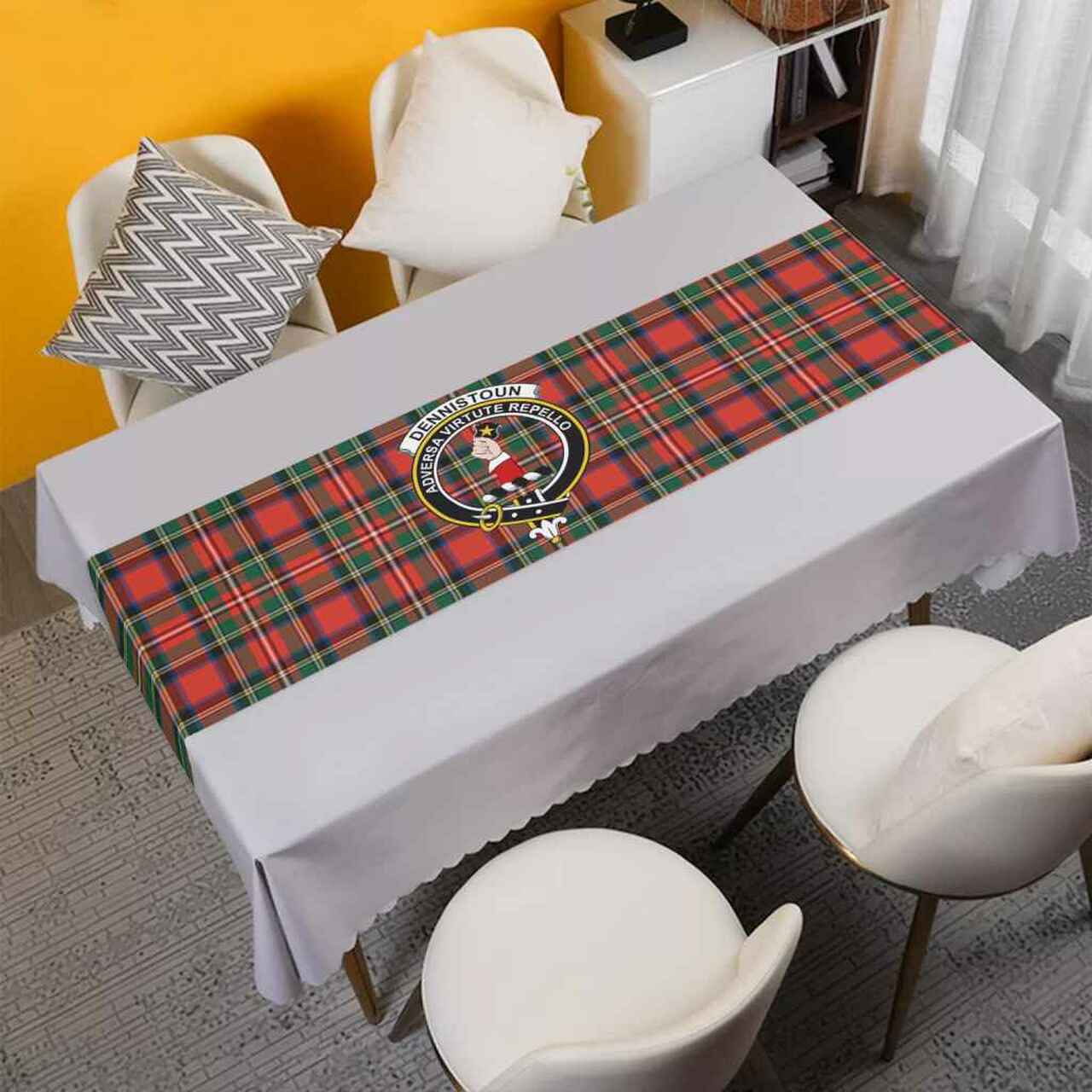 Clan Dennistoun Tartan Crest Table Runner Cotton NG82 Dennistoun Tartan Tartan Table Runner   