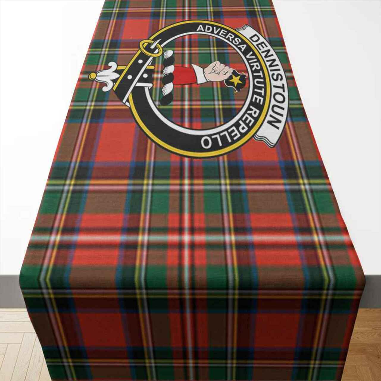 Clan Dennistoun Tartan Crest Table Runner Cotton NG82 Dennistoun Tartan Tartan Table Runner   