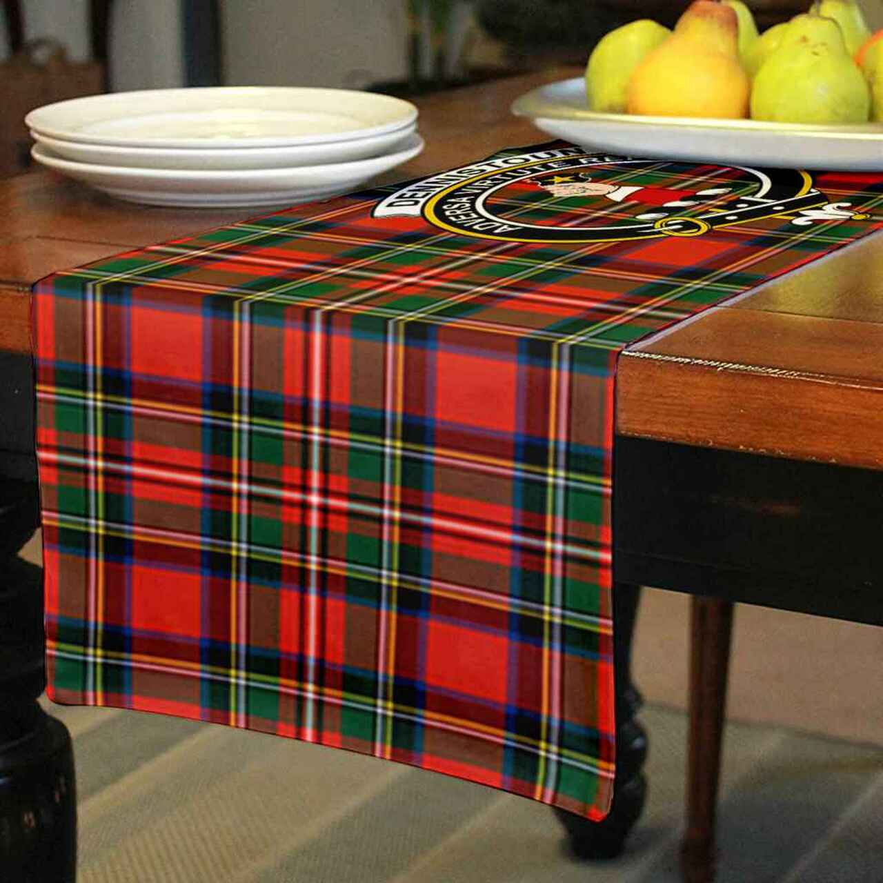 Clan Dennistoun Tartan Crest Table Runner Cotton NG82 Dennistoun Tartan Tartan Table Runner   