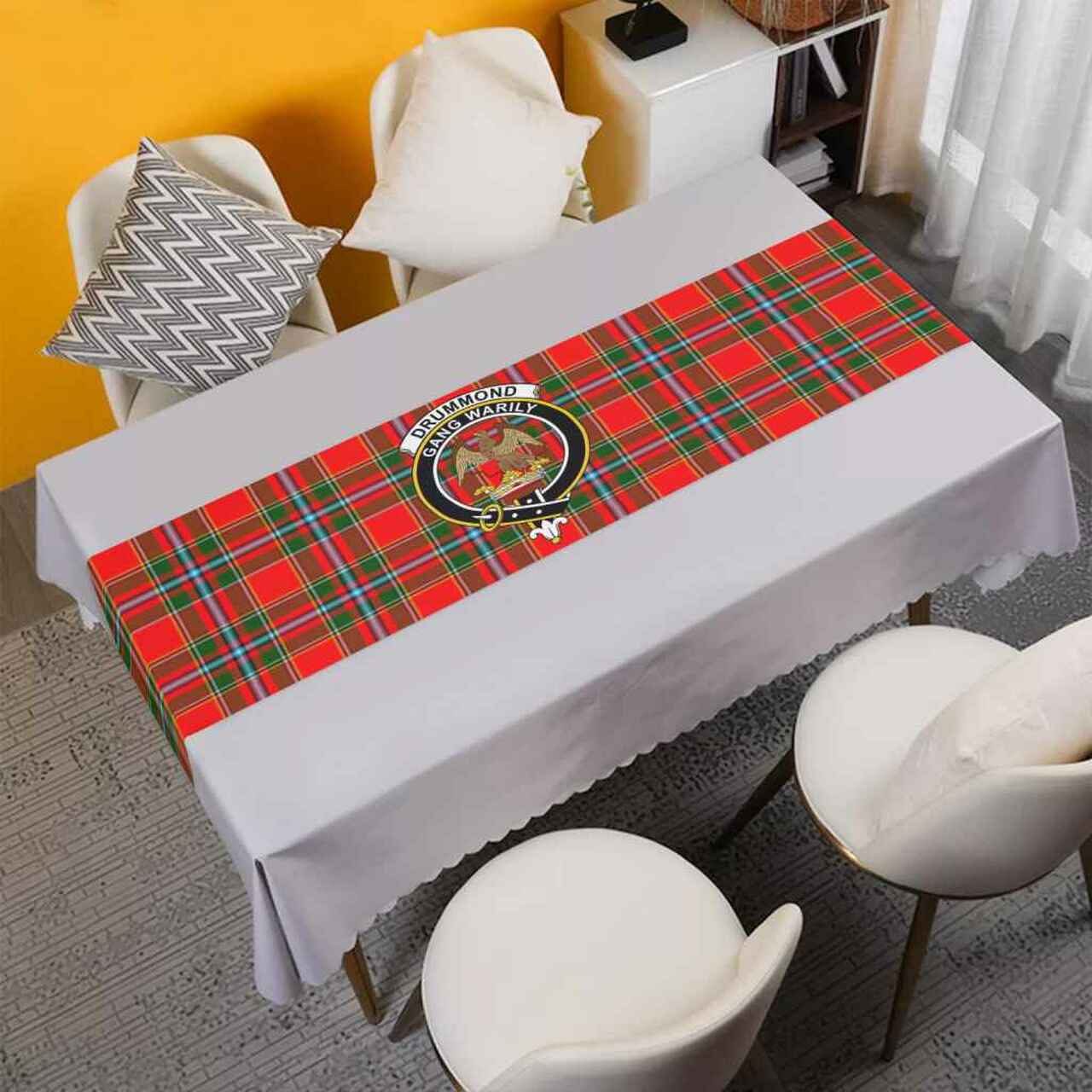 Clan Drummond Tartan Crest Table Runner Cotton PX97 Drummond Tartan Tartan Table Runner   