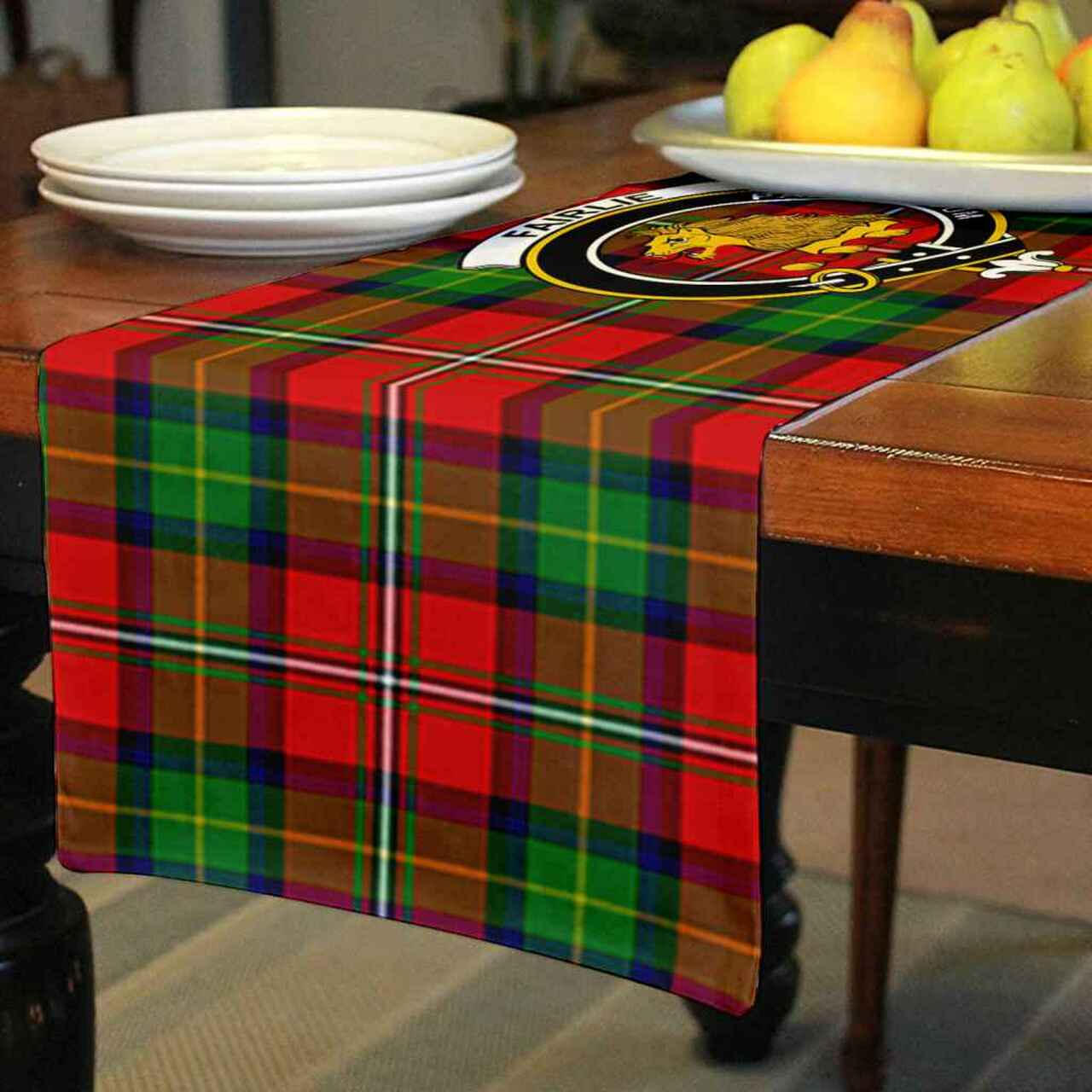 Clan Fairlie Tartan Crest Table Runner Cotton OC24 Fairlie Tartan Tartan Table Runner   