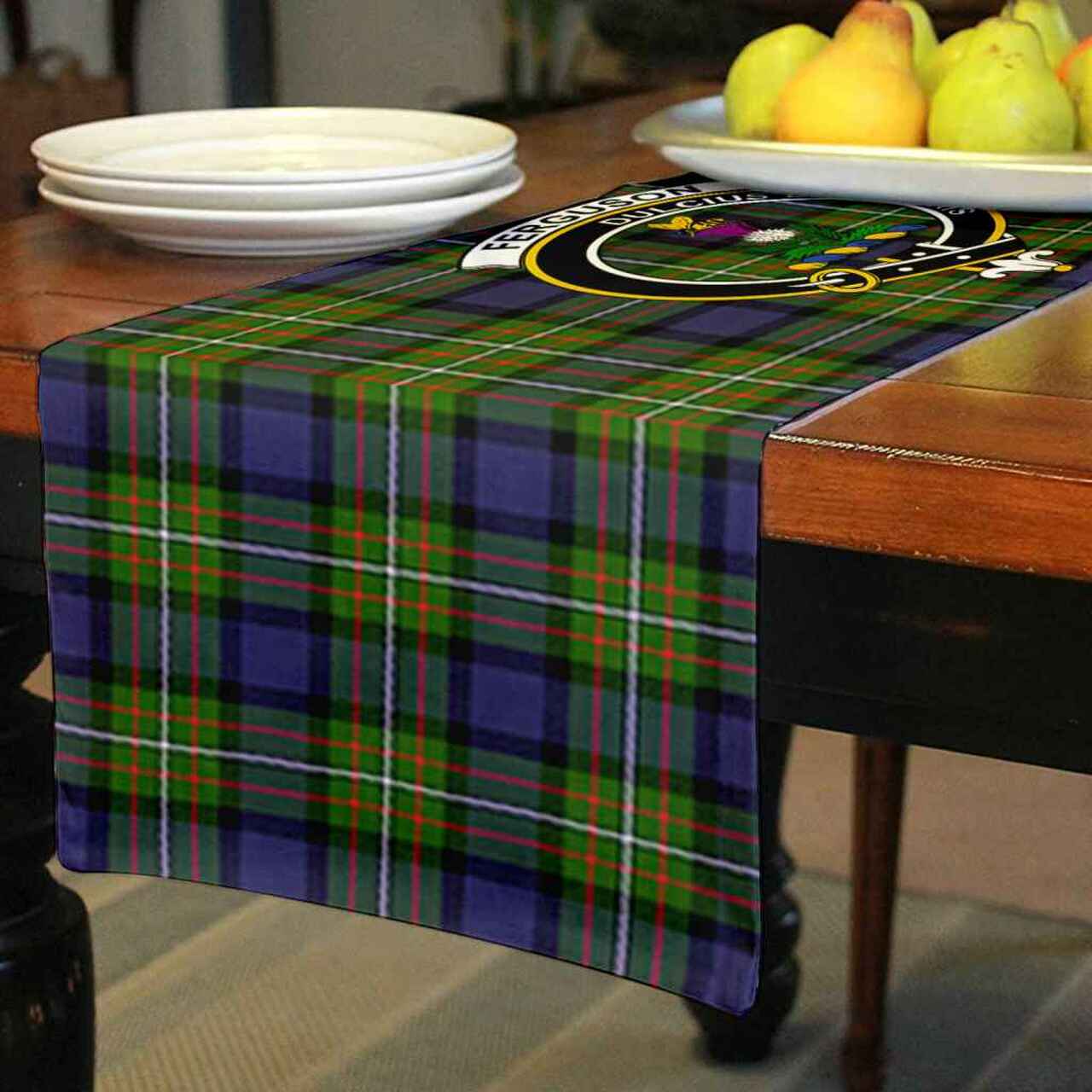 Clan Fergusson Tartan Crest Table Runner Cotton TA94 Fergusson Tartan Tartan Table Runner   