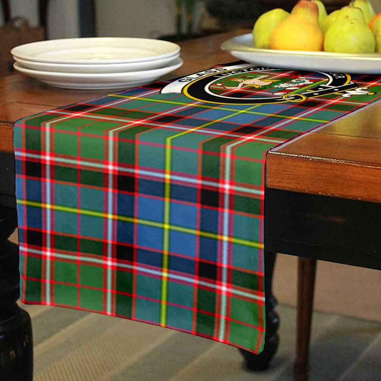 Clan Glass Tartan Crest Table Runner Cotton PJ16 Glass Tartan Tartan Table Runner   