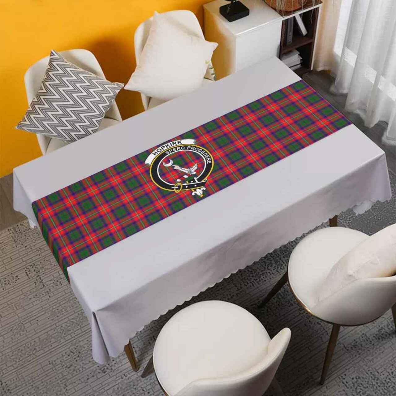 Clan Hopkirk Tartan Crest Table Runner Cotton PR98 Hopkirk Tartan Tartan Table Runner   