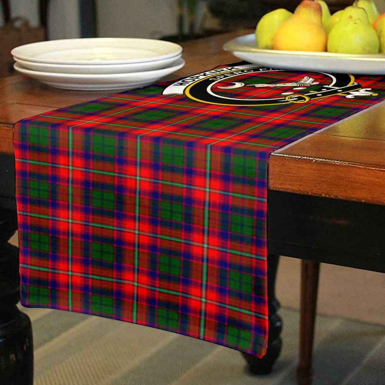 Clan Hopkirk Tartan Crest Table Runner Cotton PR98 Hopkirk Tartan Tartan Table Runner   