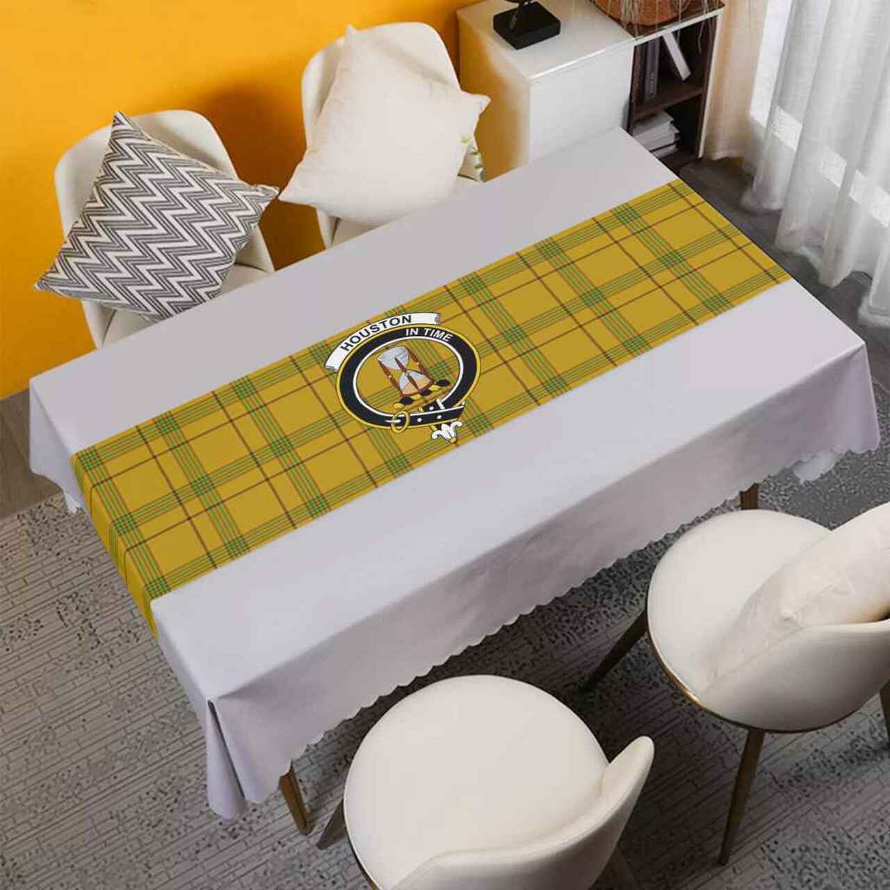 Clan Houston Tartan Crest Table Runner Cotton JR44 Houston Tartan Tartan Table Runner   